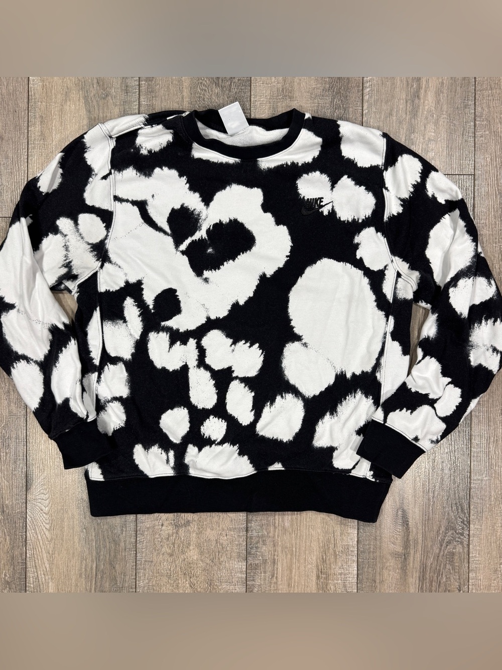 Nike Sportswear Crewneck Sweatshirt Black White Abstract Print Pullover Men’s M